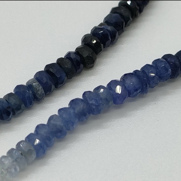Ombré Blue Sapphire Faceted Beaded 18K White Gold Necklace - Picture 5 of 9
